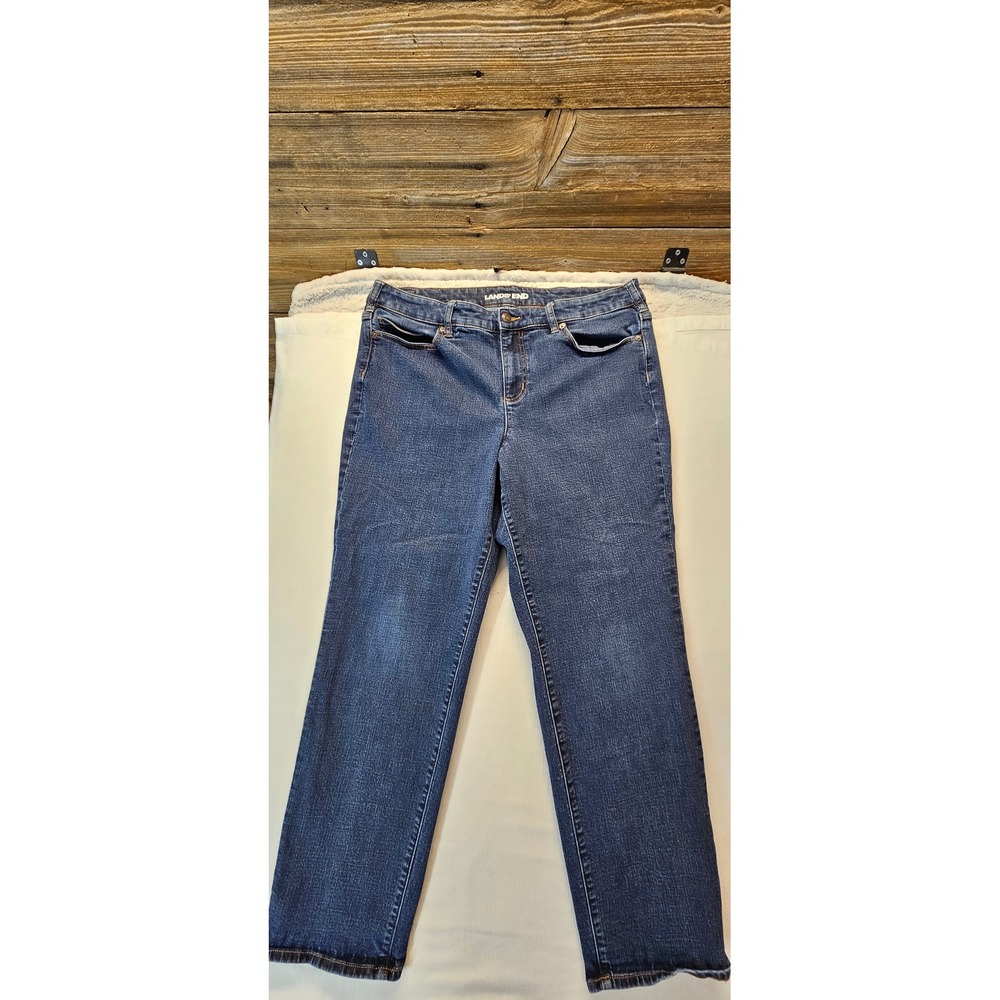 Lands End Womens 18W Mid Rise Straight Leg Jeans Dark Wash Blue Denim